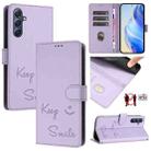 For Samsung Galaxy M54 / F54 5G Smile Embossing RFID Leather Phone Case(Light Purple) - 1