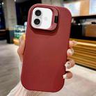 For iPhone 16 Plus Lens Holder Skin Feel TPU Phone Case(Wine Red) - 1