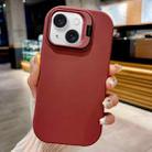 For iPhone 15 Plus Lens Holder Skin Feel TPU Phone Case(Wine Red) - 1