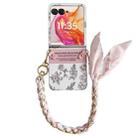 For Motorola Razr 50 Ultra Pearlescent Paint Painted PC Phone Case with DIY Scarf Bracelet(Sketch Flower) - 1