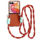 For Motorola Razr 50 Woven Texture Phone Case With Colorful Lanyard(Brown) - 1