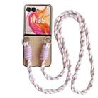 For Motorola Razr 50 Woven Texture Phone Case With Colorful Lanyard(Beige) - 1