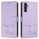 For Samsung Galaxy A15 5G / 4G Smile Embossing RFID Leather Phone Case(Light Purple) - 3