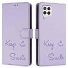 For Samsung Galaxy A22 4G Smile Embossing RFID Leather Phone Case(Light Purple) - 3