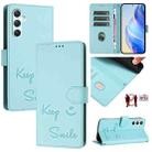 For Samsung Galaxy A34 5G Smile Embossing RFID Leather Phone Case(Mint Green) - 1