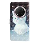 For Honor X9c 5G 3D Pattern Leather Phone Case(White Cat) - 3