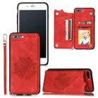 For iPhone 8 Plus & 7 Plus Mandala Embossed PU + TPU Case with Holder & Card Slots & Photo Frame & Hand Strap(Red) - 1