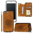 For iPhone 8 Plus & 7 Plus Mandala Embossed PU + TPU Case with Holder & Card Slots & Photo Frame & Hand Strap(Brown) - 1