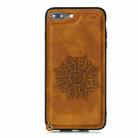 For iPhone 8 Plus & 7 Plus Mandala Embossed PU + TPU Case with Holder & Card Slots & Photo Frame & Hand Strap(Brown) - 1