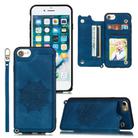 For iPhone 8 & 7 Mandala Embossed PU + TPU Case with Holder & Card Slots & Photo Frame & Hand Strap(Blue) - 1