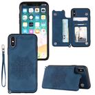 For iPhone XS / X Mandala Embossed PU + TPU Case with Holder & Card Slots & Photo Frame & Hand Strap(Blue) - 1