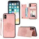 For iPhone XR Mandala Embossed PU + TPU Case with Holder & Card Slots & Photo Frame & Hand Strap(Rose Gold) - 1