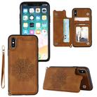 For iPhone XR Mandala Embossed PU + TPU Case with Holder & Card Slots & Photo Frame & Hand Strap(Brown) - 1