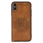 For iPhone XR Mandala Embossed PU + TPU Case with Holder & Card Slots & Photo Frame & Hand Strap(Brown) - 2