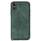 For iPhone XR Mandala Embossed PU + TPU Case with Holder & Card Slots & Photo Frame & Hand Strap(Green) - 1