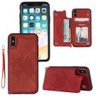 For iPhone XS Max Mandala Embossed PU + TPU Case with Holder & Card Slots & Photo Frame & Hand Strap(Red) - 1