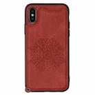 For iPhone XS Max Mandala Embossed PU + TPU Case with Holder & Card Slots & Photo Frame & Hand Strap(Red) - 1