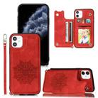 For iPhone 11 Pro Mandala Embossed PU + TPU Case with Holder & Card Slots & Photo Frame & Hand Strap(Red) - 1