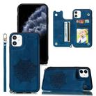 For iPhone 11 Pro Mandala Embossed PU + TPU Case with Holder & Card Slots & Photo Frame & Hand Strap(Blue) - 1