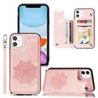 For iPhone 11 Mandala Embossed PU + TPU Case with Holder & Card Slots & Photo Frame & Hand Strap(Rose Gold) - 1