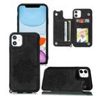 For iPhone 11 Mandala Embossed PU + TPU Case with Holder & Card Slots & Photo Frame & Hand Strap(Black) - 1