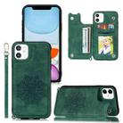 For iPhone 11 Mandala Embossed PU + TPU Case with Holder & Card Slots & Photo Frame & Hand Strap(Green) - 1