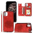 For iPhone 11 Pro Max Mandala Embossed PU + TPU Case with Holder & Card Slots & Photo Frame & Hand Strap(Red) - 1