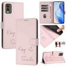 For Nokia C32 Smile Embossing RFID Leather Phone Case(Pink) - 1