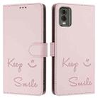 For Nokia C32 Smile Embossing RFID Leather Phone Case(Pink) - 3