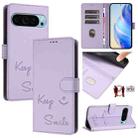 For Google Pixel 9 / Pixel 9 Pro Smile Embossing RFID Leather Phone Case(Light Purple) - 1