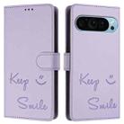 For Google Pixel 9 / Pixel 9 Pro Smile Embossing RFID Leather Phone Case(Light Purple) - 3