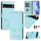 For Google Pixel 7 Pro Smile Embossing RFID Leather Phone Case(Mint Green) - 1