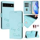 For Google Pixel 6 Smile Embossing RFID Leather Phone Case(Mint Green) - 1