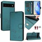 For Google Pixel 6 Smile Embossing RFID Leather Phone Case(Peacock Green) - 1