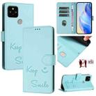 For Google Pixel 5 Smile Embossing RFID Leather Phone Case(Mint Green) - 1