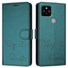 For Google Pixel 5 Smile Embossing RFID Leather Phone Case(Peacock Green) - 3