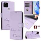 For Google Pixel 5 Smile Embossing RFID Leather Phone Case(Light Purple) - 1