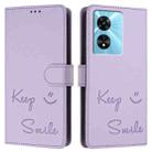 For OnePlus Nord N300 Smile Embossing RFID Leather Phone Case(Light Purple) - 3