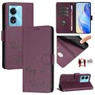 For OnePlus Nord N300 Smile Embossing RFID Leather Phone Case(Violet) - 1