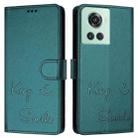 For OnePlus 10R / Ace Smile Embossing RFID Leather Phone Case(Peacock Green) - 3