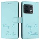 For OnePlus 10 Pro Smile Embossing RFID Leather Phone Case(Mint Green) - 3