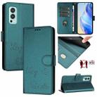 For OnePlus Nord 2 5G Smile Embossing RFID Leather Phone Case(Peacock Green) - 1