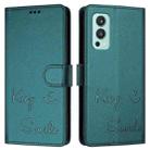 For OnePlus Nord 2 5G Smile Embossing RFID Leather Phone Case(Peacock Green) - 3