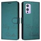 For OnePlus 9 Smile Embossing RFID Leather Phone Case(Peacock Green) - 3