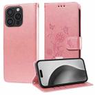 For iPhone 16 Pro Max Embossed Butterfly Flowers Leather Phone Case(Rose Gold) - 1