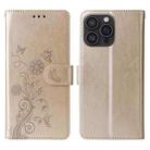 For iPhone 16 Pro Embossed Butterfly Flowers Leather Phone Case(Gold) - 3