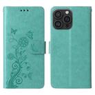 For iPhone 16 Pro Embossed Butterfly Flowers Leather Phone Case(Green) - 3