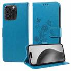 For iPhone 16 Pro Embossed Butterfly Flowers Leather Phone Case(Blue) - 1