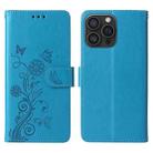 For iPhone 16 Pro Embossed Butterfly Flowers Leather Phone Case(Blue) - 3