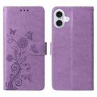 For iPhone 16 Plus Embossed Butterfly Flowers Leather Phone Case(Purple) - 3